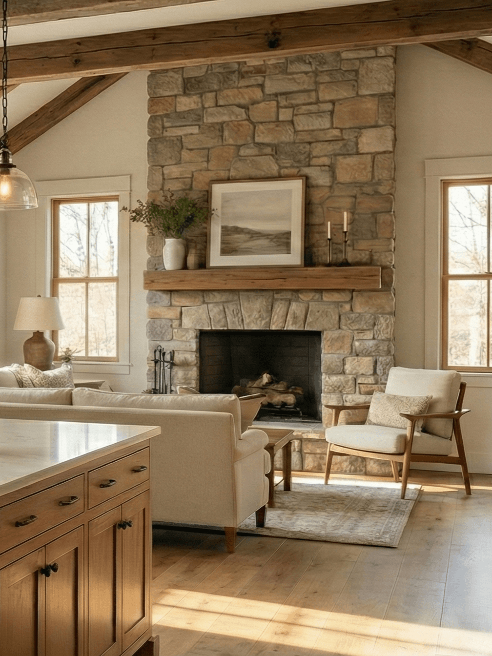 Stone fireplace surround
